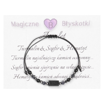 Bransoletka celebrytka czarny TURMALIN SZAFIR HEMATYT ochrona i optymizm